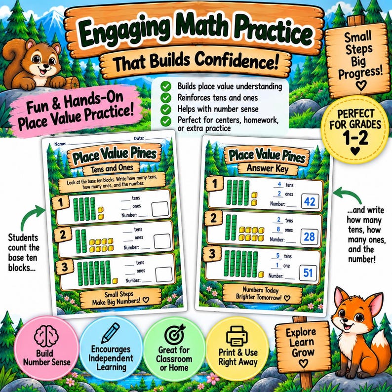 1st & 2nd Grade Place Value Worksheets | Tens and Ones, Base Ten Blocks ...
