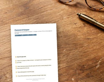 Password Keeper Printable, Large Print Password Organizer, Senior Password Log Digital Download