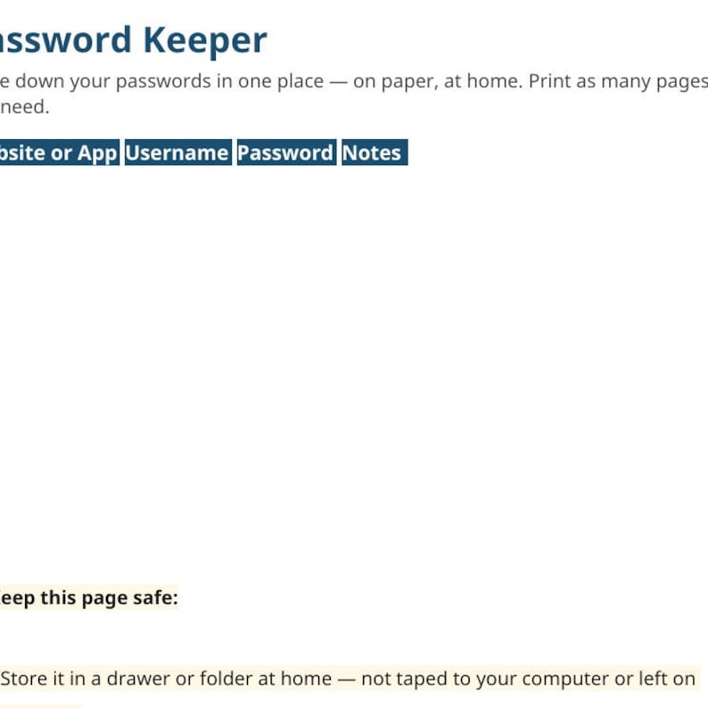 Your Password Should Include Password Keeper Printable, Large Print Password Organizer, Senior ...