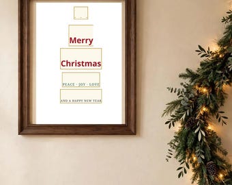 Merry Christmas Printable Sign, Holiday Wall Art, Cozy Christmas Decor Digital Download