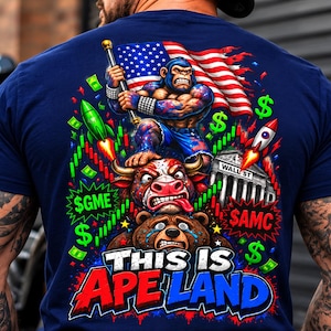 Ape Land Wall Street Shirt| Meme Stock T-Shirt| Funny Investor Tee| Bull And Bear Stock Market Shirt| Apes Together Strong Gift for Him