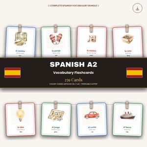 スペイン語A2レベル - 250ページ以上の語彙と文法ワークシート、印刷可能な言語バインダー