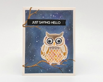 Hoot owl card, barred Owl Hello card, night owl blank card