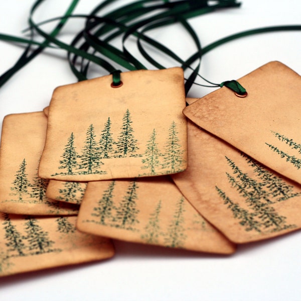 Christmas Tags, Evergreen trees, rustic tags, pine tree Gift tag set, Christmas Holiday tags, Christmas Tree, Green Pine trees, set of 6