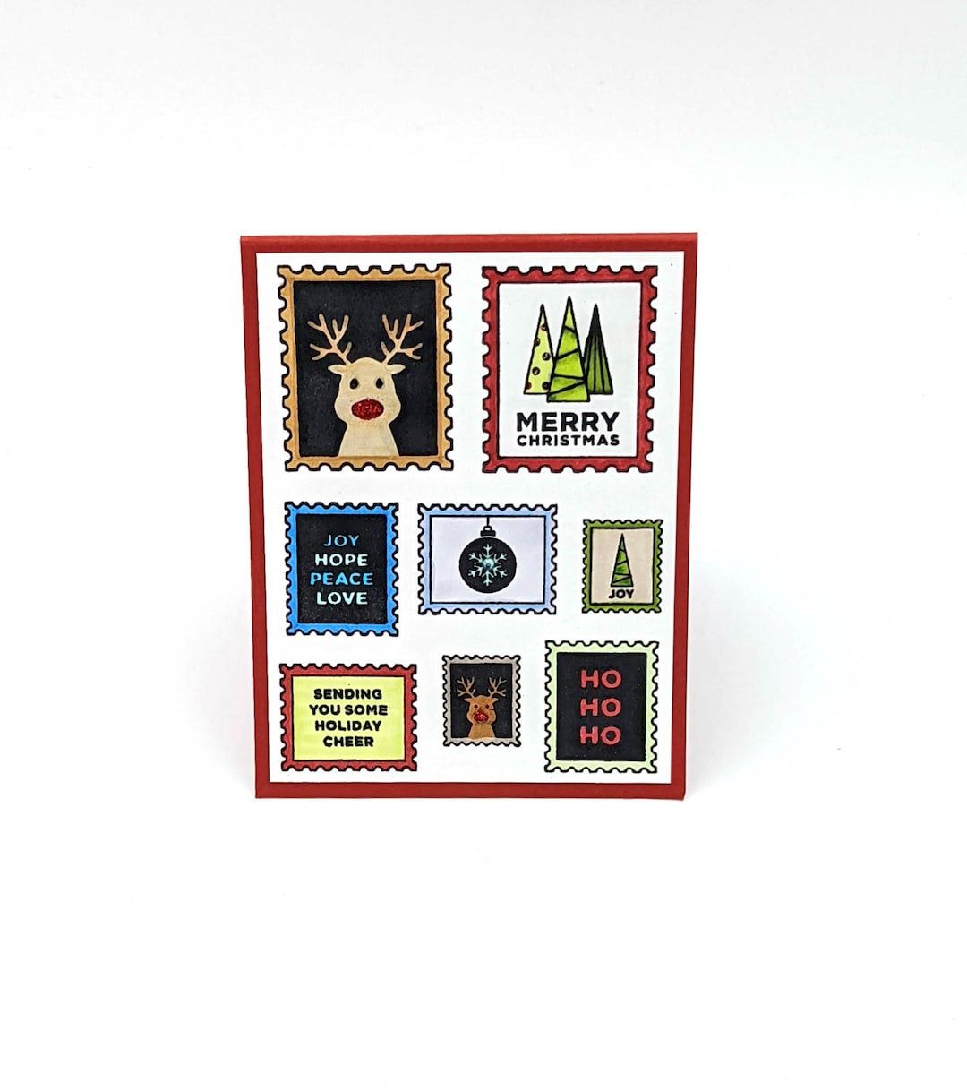 Rudolph Christmas Card Postage Stamps Holiday Card Merry Etsy