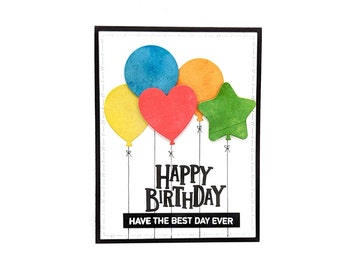 Birthday balloons card, Happy birthday blank card, rainbow colors, unisex birthday card