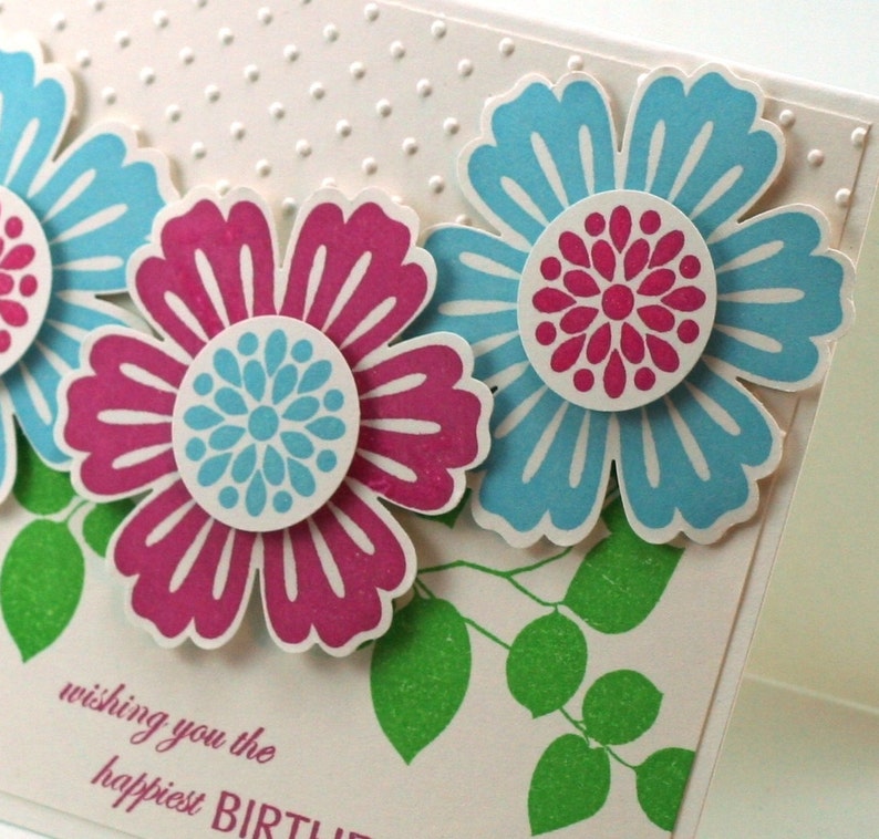 Flowers Birthday Card Happy Birthday Blank Card Blue and Etsy