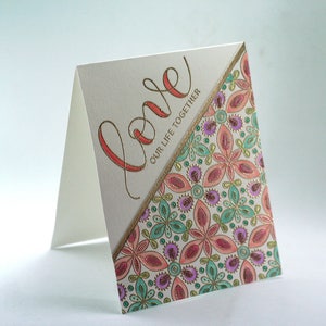 Romantic Anniversary card, love, kaleidoscope leaves, stained glass, blank card
