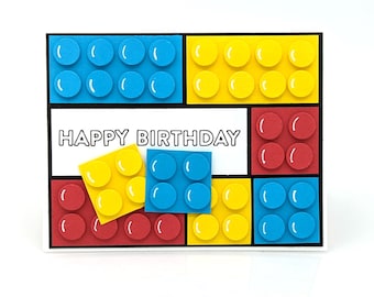 Lego birthday card, happy birthday blank card, kids birthday cards, children birthday card