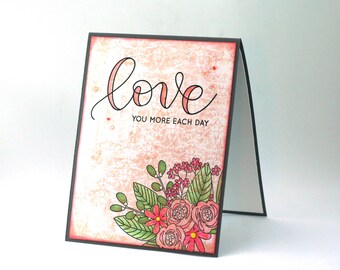 Floral i love you blank card, romantic flower garden, mothers day card, anniversary card