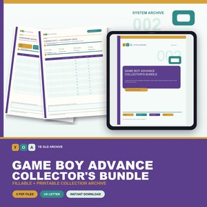 Game Boy Advance Collector Bundle, Fillable and Printable Collection Tracker