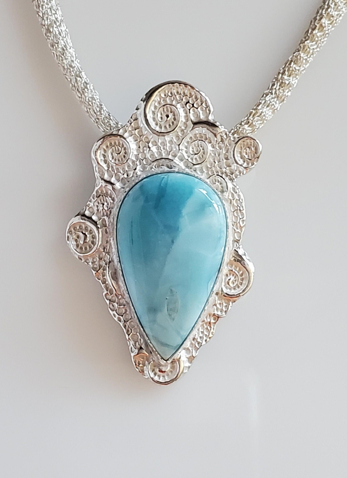 Splash Handmade Pendant of Larimar and Sterling Silver - Etsy