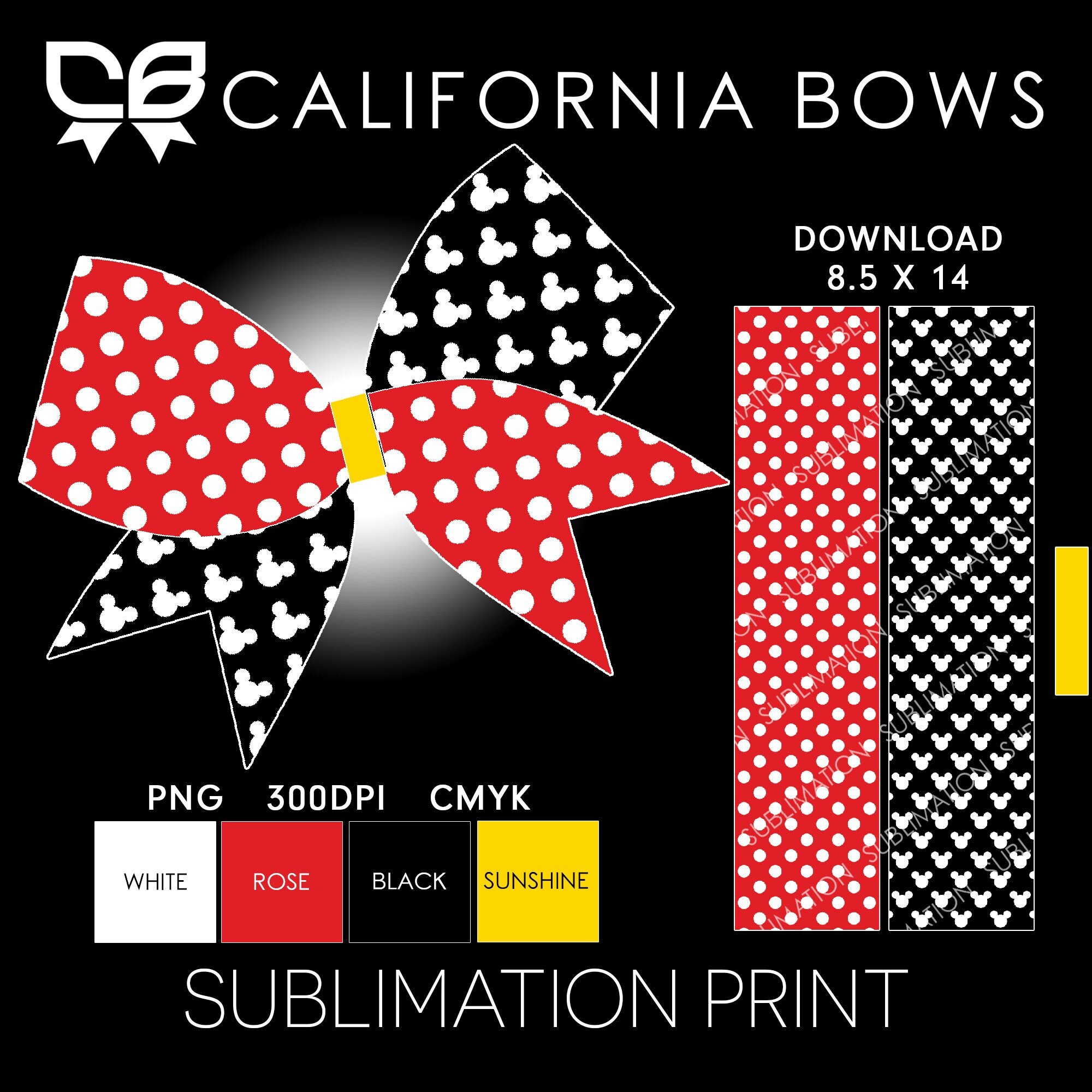 Mickey Cheer Bow Design Sublimation Download PNG