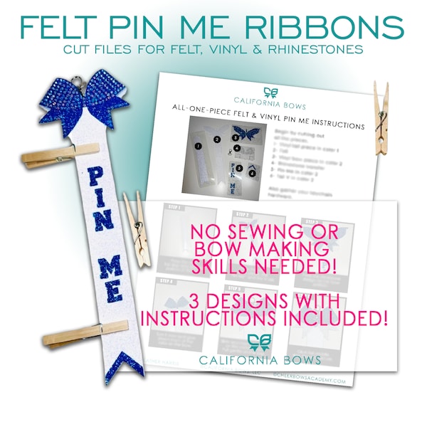 PIN ME Kit Cheer Bow Felt, Vinyl & Rhinestone Cut Files DOWNLOAD