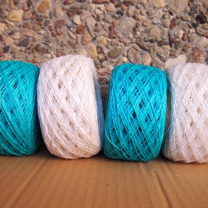 4 Kugeln LEINENGARN, strahlend weiß und Türkis Leinen, hochwertige Leinen Garn, häkeln, stricken Leinengarn, 200g (7oz)