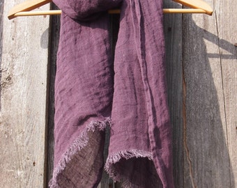 100% Purple Linen Scarf, Eco Linen, Women, Men Accessories