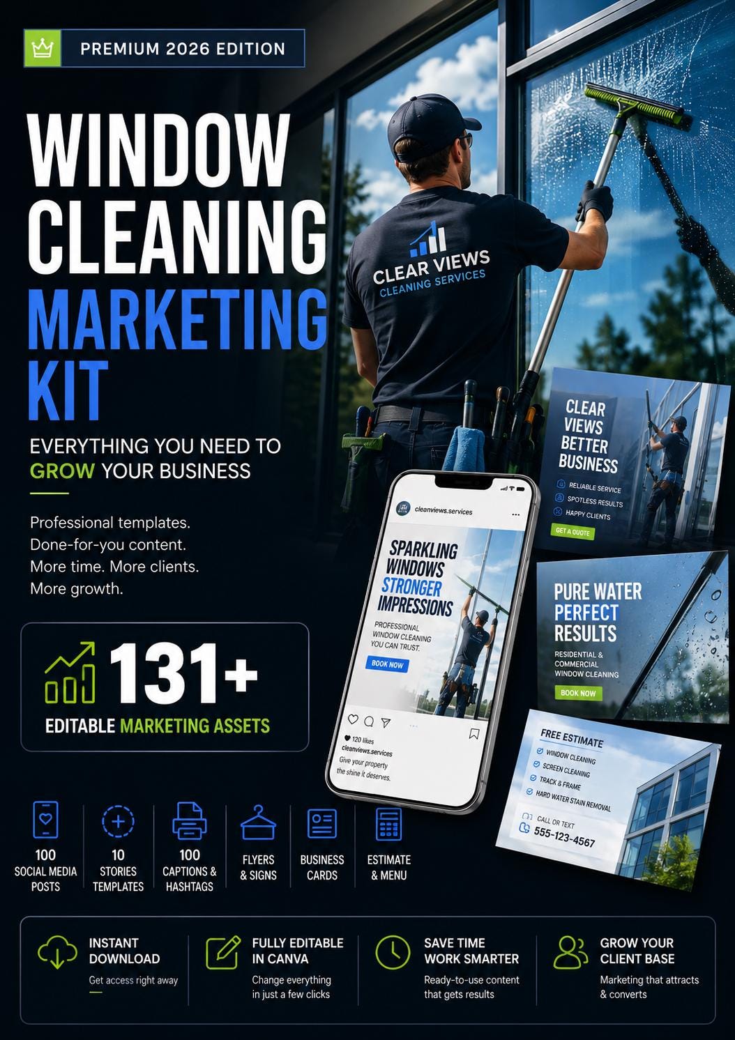 Window cleaning Canva templates marketing kit cover from Local Growth Studio