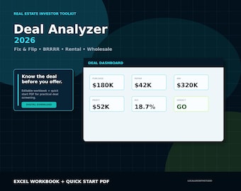 Real Estate Deal Analyzer 2026 | Fix & Flip | BRRRR | Rental | Wholesale Investment Spreadsheet