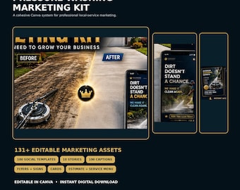 Pressure Washing Canva Templates | 100 Social Media Posts + 100 Captions + Marketing Kit
