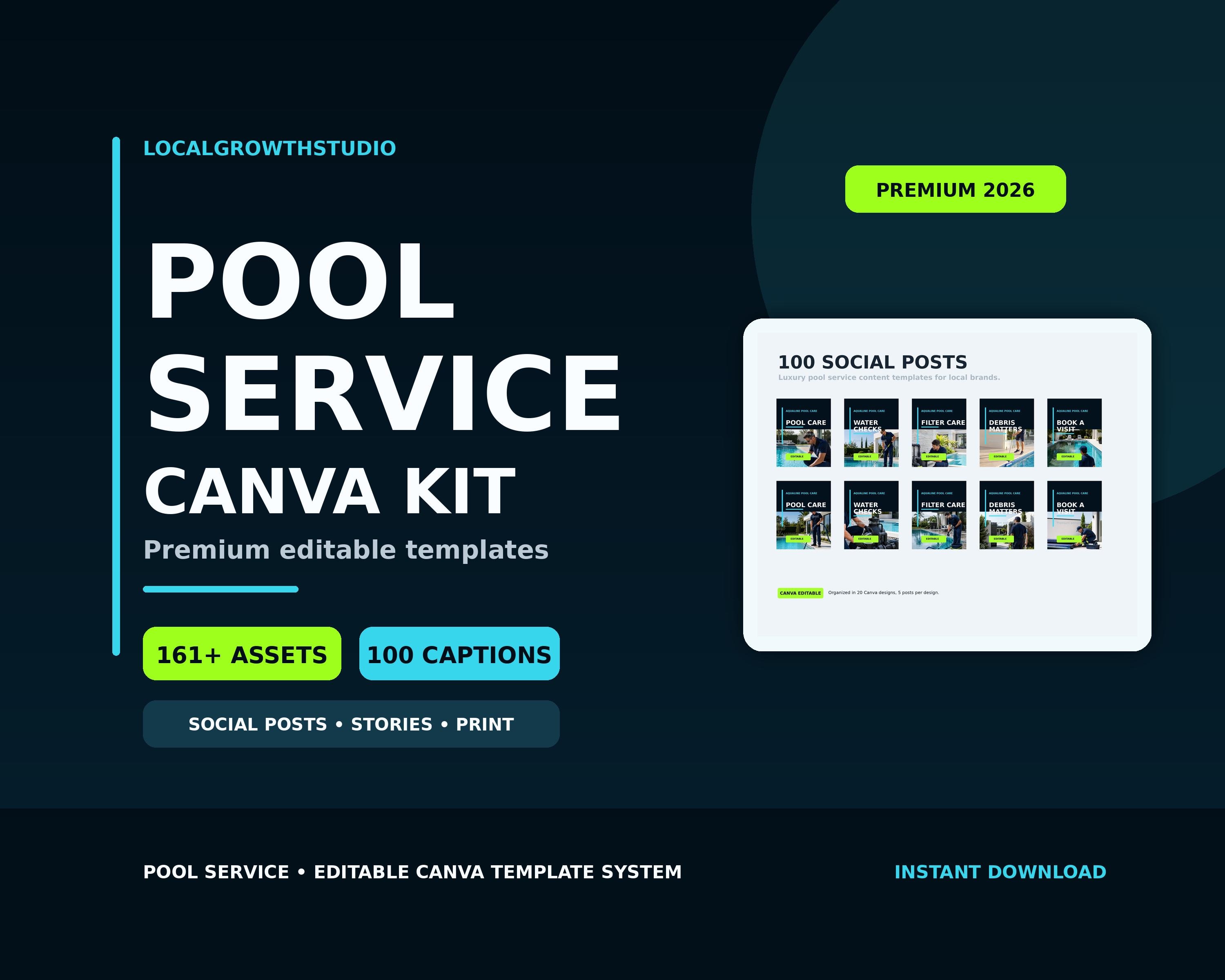 Pool service Canva templates and marketing kit cover from Local Growth Studio