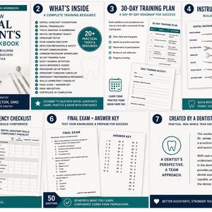 Op de afbeelding: Het New Dental Assistant's Guide & Workbook door Jenae Smith Singleton, DMD, is een uitgebreide trainingsbron met een 30-dagenplan, terminologie voor tandheelkundige instrumenten, vaardigheidschecklists, een eindexamen en een antwoordsleutel.