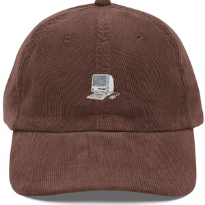 Retro Computer Embroidered Corduroy Dad Hat, 80s Tech Pixel Art Cap
