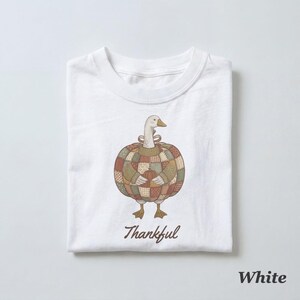 T-shirt « Oie reconnaissante », T-shirt patchwork citrouille Thanksgiving, T-shirt d'automne aux couleurs confortables