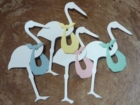 12 Stork Baby Shower Paper Die Cut Craft Card Party Decor Etsy