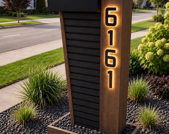 Custom Mailbox Post with LED Lights, Modern Outdoor Mailbox, Decorative Mailbox, Housewarming Gift
