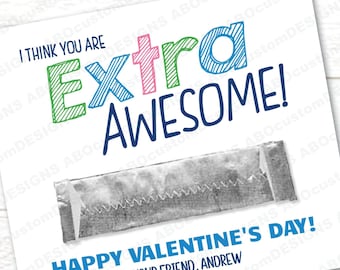 EDITABLE Extra Awesome Valentines | Printable 5-Stick Gum Pack Holder Valentine Cards | CORJL Template | digital file