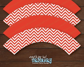 Chevron Red and White Party Cupcake Wrappers, Printable Cupcake Liners, INSTANT DOWNLOAD, digital DIY file