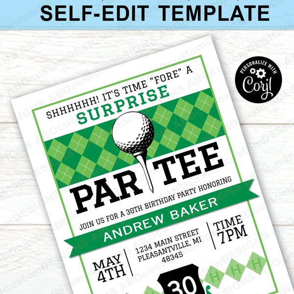 EDITABLE Golf Surprise ParTEE Invitation | Printable Surprise Party Golf Birthday Invite | Golf Party Invite | CORJL Template | digital file