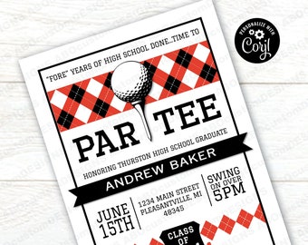 EDITABLE Grad ParTEE Invite File with White | School Color Options | Printable Golf Graduation Party Invite | CORJL Template | digital file