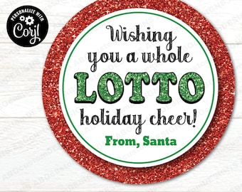 Lotto Holiday Cheer Gift Tags | EDITABLE Christmas Lottery Favor Circles | Printable Lotto Christmas Tags | CORJL Template | digital file