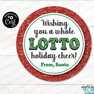 Lotto Holiday Cheer Gift Tags | EDITABLE Christmas Lottery Favor Circles | Printable Lotto Christmas Tags | CORJL Template | digital file