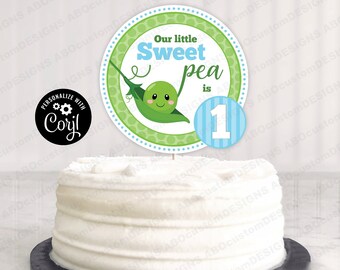 EDITABLE Sweet Pea Birthday Cake Topper | Printable Blue Sweet Pea Birthday Sign | CORJL Template | digital file