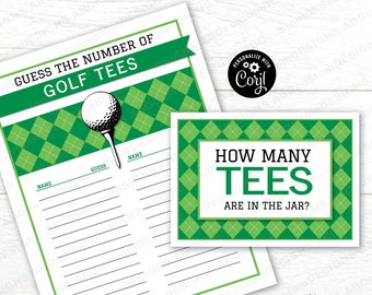 EDITABLE Golf Party Guessing Game Signs | Printable Guess The Number of Tees Signs | CORJL TEMPLATE | digital file