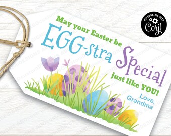 EDITABLE EGGstra Special Easter Tags | Printable Easter Egg Gift Tags | Easter Egg Favor Tags | CORJL Template | digital file
