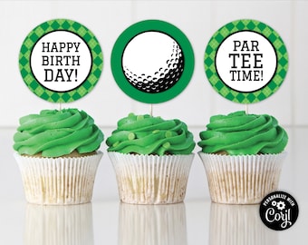 EDITABLE ParTEE Golf Cupcake Toppers | Printable Golf Birthday Party Circle Tags | CORJL Template | digital file
