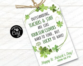 EDITABLE Lucky Clover Gift Tags | Printable St. Patrick's Day Favor Tags | Shamrock Tags | CORJL Template | digital file