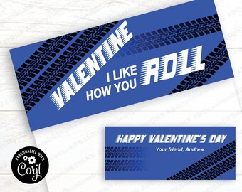 EDITABLE I Like How You Roll Valentine Bag Toppers | Printable Race Car Tire Tracks Treat Bag Labels | INSTANT DOWNLOAD | digital file
