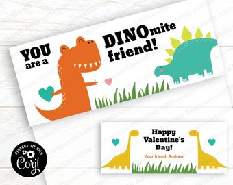 EDITBALE DINOmite Valentine Bag Toppers | Printable Dinosaur Treat Bag Labels | CORJL Template | digital file