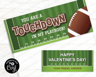 EDITABLE Touchdown Valentine Bag Toppers | Printable Football Treat Bag Labels | CORJL Template | digital file