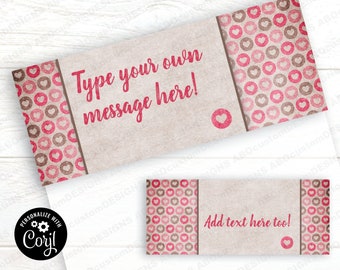 EDITABLE Kraft Heart Bag Toppers | Brown and Pink Vintage Circle Heart Treat Bag Labels | CORJL Template | digital file