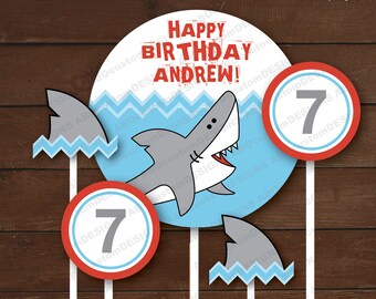 PERSONALIZED Shark Birthday Party Centerpiece Set | Printable Shark Party Signs | digital file