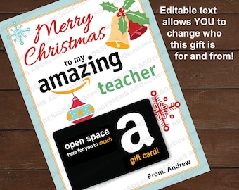Amazing Christmas Gift Card Holder | Editable Card Holder | Printable Teacher Gift Card Holder | INSTANT DOWNLOAD digital file
