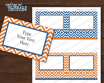 Printable Orange and Blue Label Cards | Editable Chevron Favor Tags | INSTANT DOWNLOAD | digital file