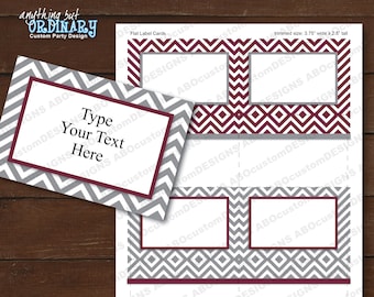 Editable Maroon and Gray Label Cards / Printable Chevron Favor Tags / INSTANT DOWNLOAD / digital file