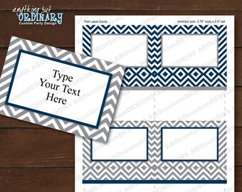 Navy and Gray Label Cards | Editable Chevron Favor Tags | INSTANT DOWNLOAD | digital printable file