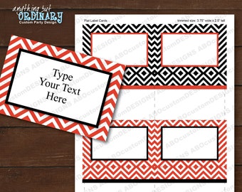 Printable Red and Black Label Cards | Editable Chevron Favor Tags | INSTANT DOWNLOAD | digital file